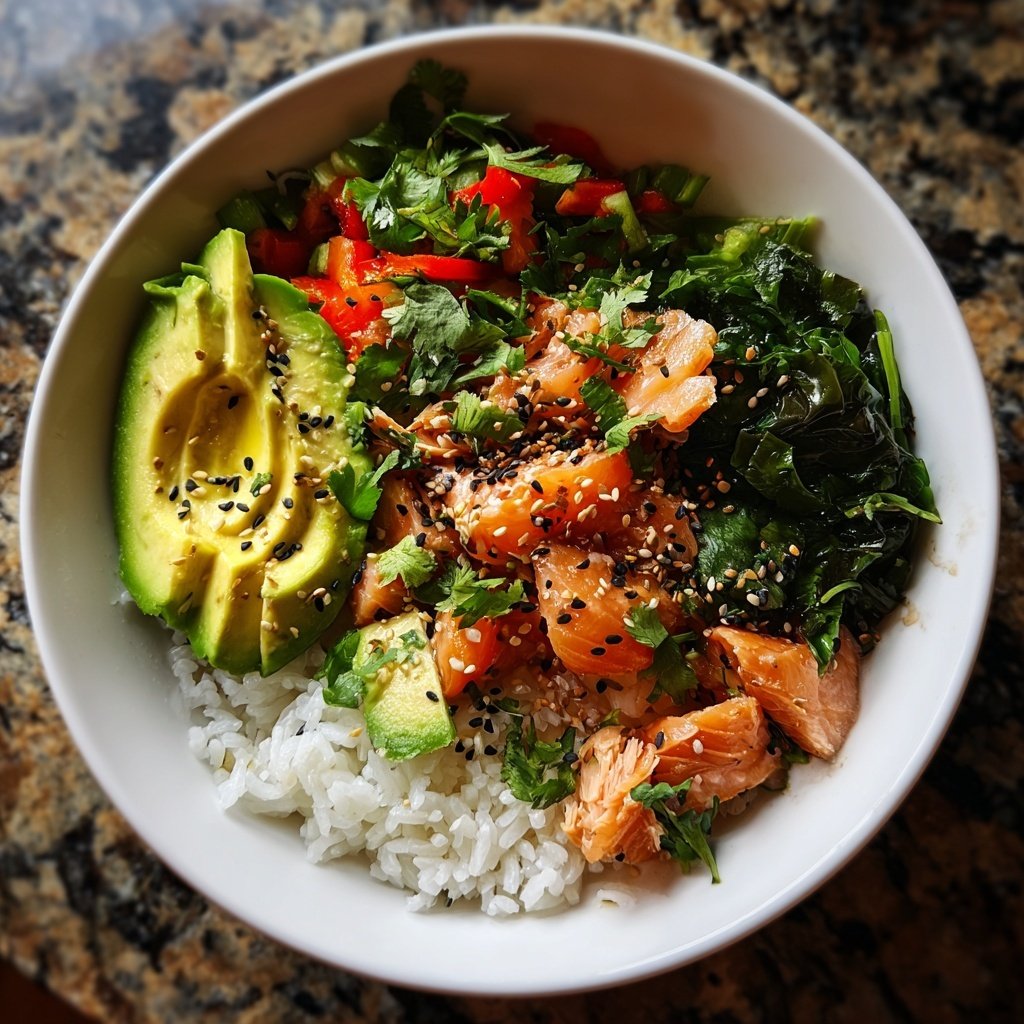 High Protein Salmon Rice Bowl