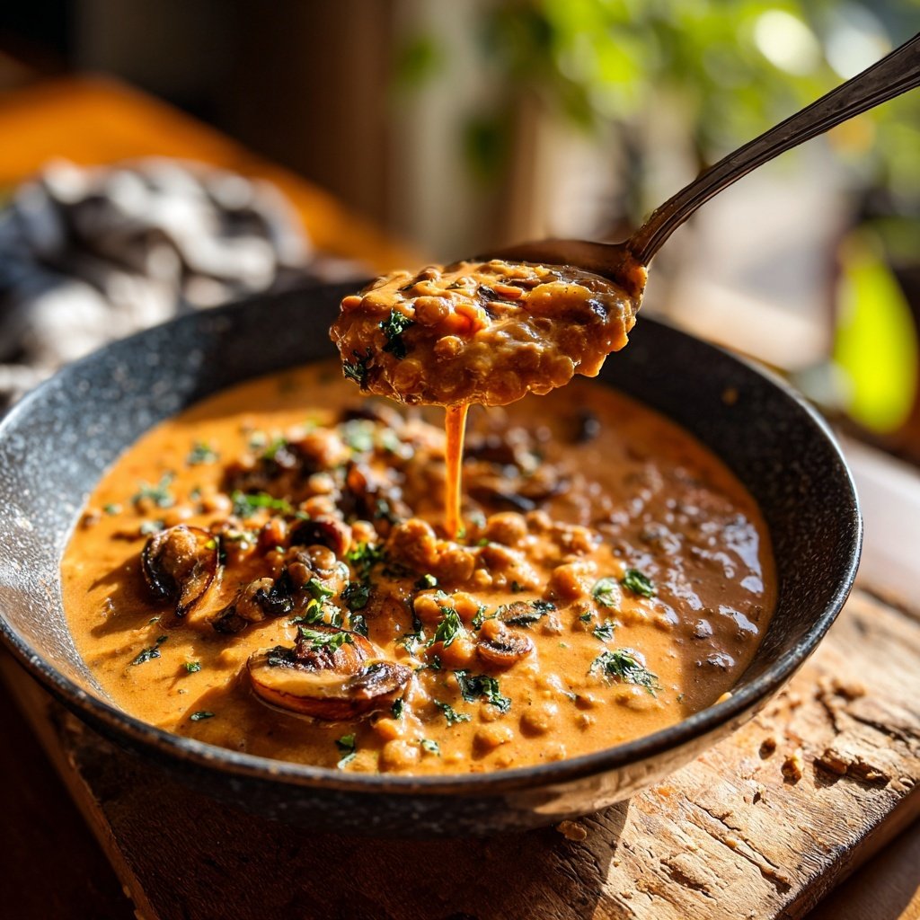 Creamy Tomato Mushroom Lentils