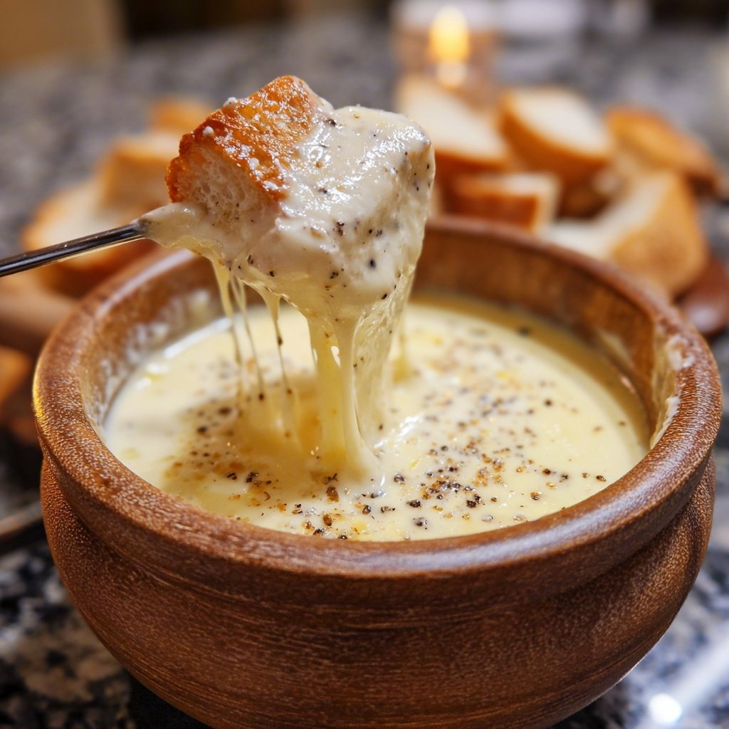 Fondue with White Cheddar and Cracked Pepper