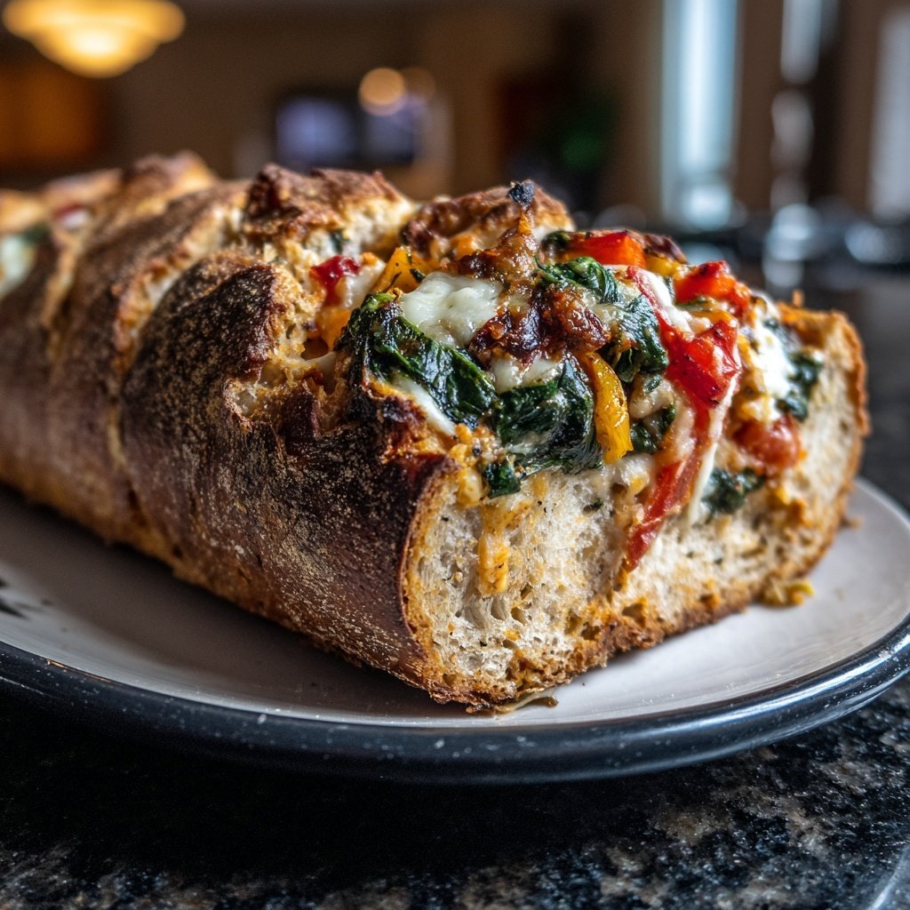 Super Bowl Food Veggie Stuffed Bread Loaf